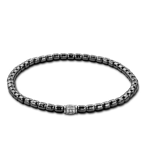 Hulchi Belluni Mens 18K White Gold and Black Rhodium Stretch Bracelet with Diamond Section