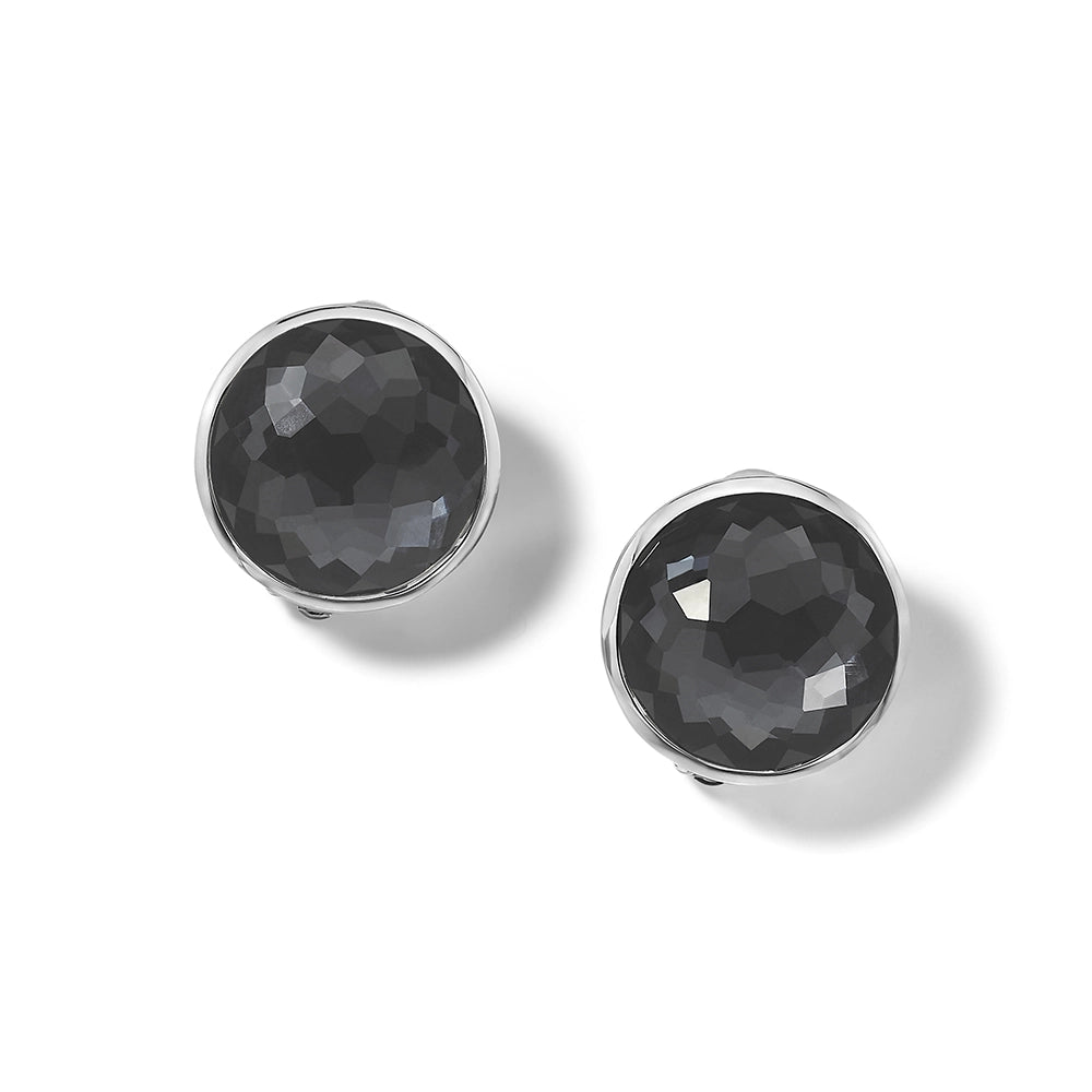 Ippolita Sterling Silver Lollipop 15mm Stone Clip Earrings in Hematite Doublet