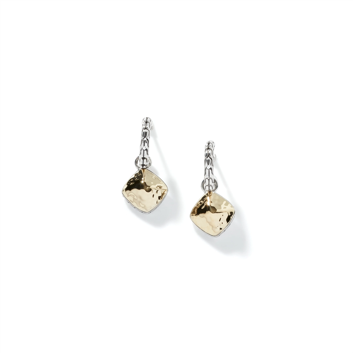 John Hardy Classic Chain Silver and 18K Gold Hammered Drop Earrings