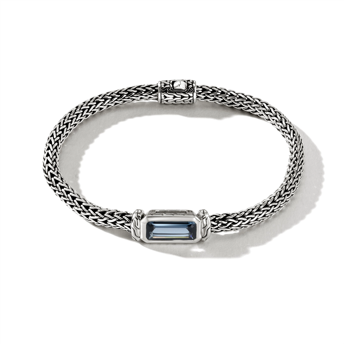 John Hardy Classic Chain Sterling Silver 5mm Extra-Small Chain Bracelet with Treated London Blue Topaz