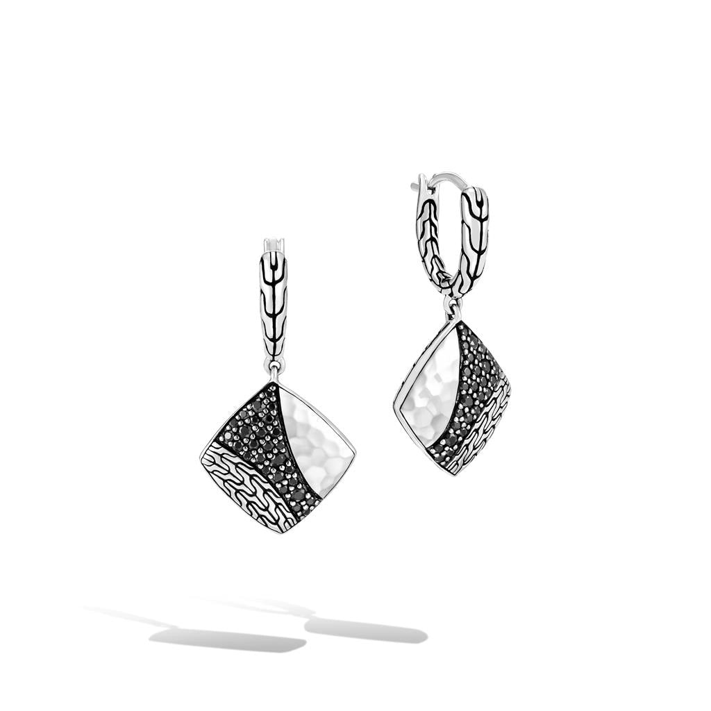 John Hardy Classic Chain Sterling Silver Hammered Square Drop Earrings