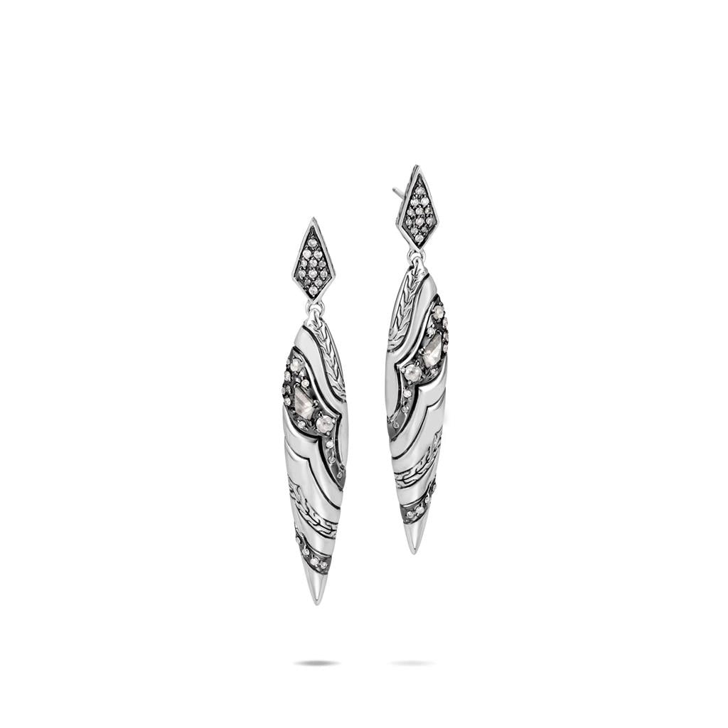 John Hardy Lahar Sterling Silver White & Grey Diamond Marquise Drop Earrings