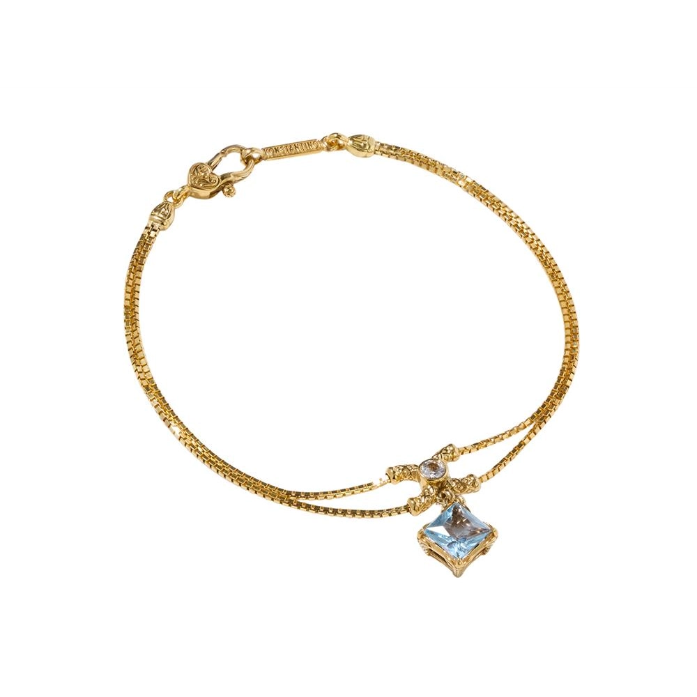 Konstantino Alexandria 18K Yellow Gold Double Row Chain Bracelet with White Sapphire and Blue Topaz