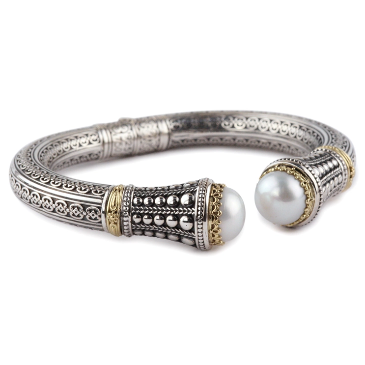 Konstantino Silver and 18K Gold Pearl Classics Tip Cuff Bracelet