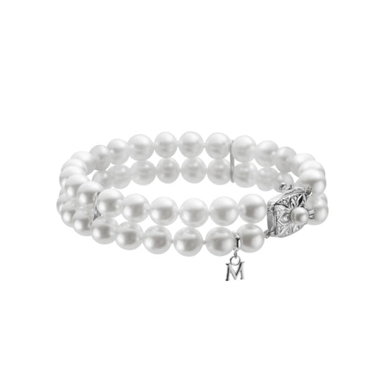 Mikimoto 18K White Gold Double Strand Pearl Bracelet