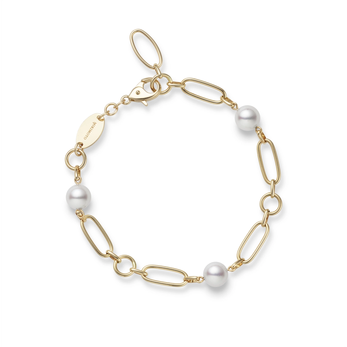 Mikimoto 18K Yellow Gold Chain Link Akoya Pearl Bracelet