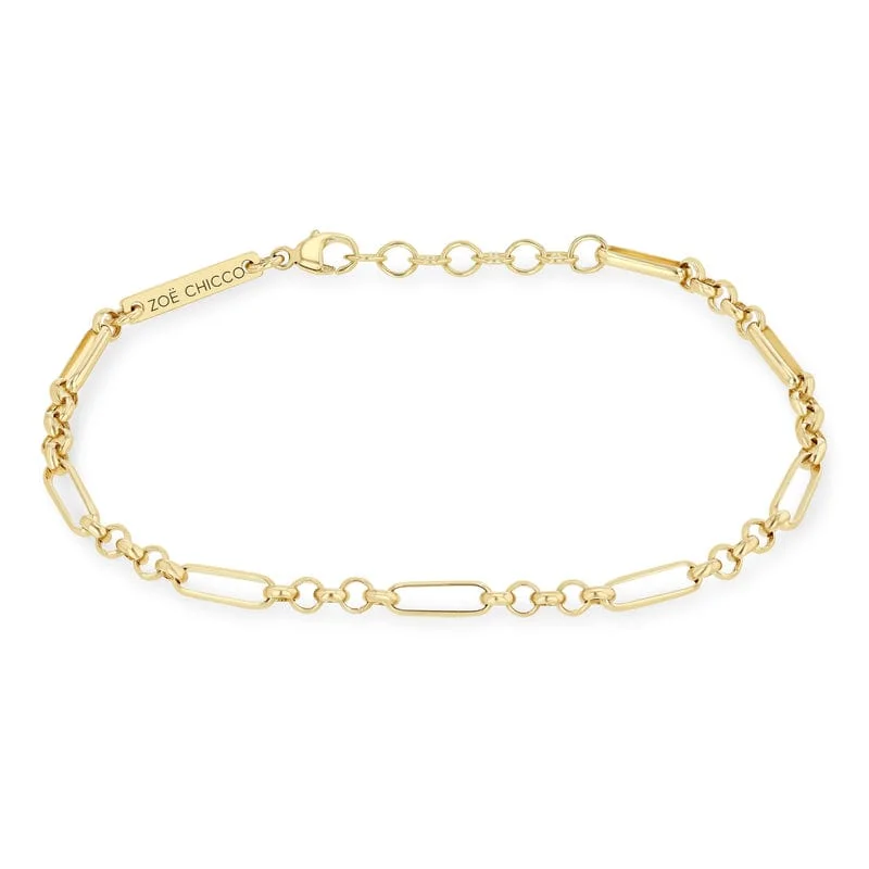 14k Gold Medium Mixed Paperclip Rolo Bracelet