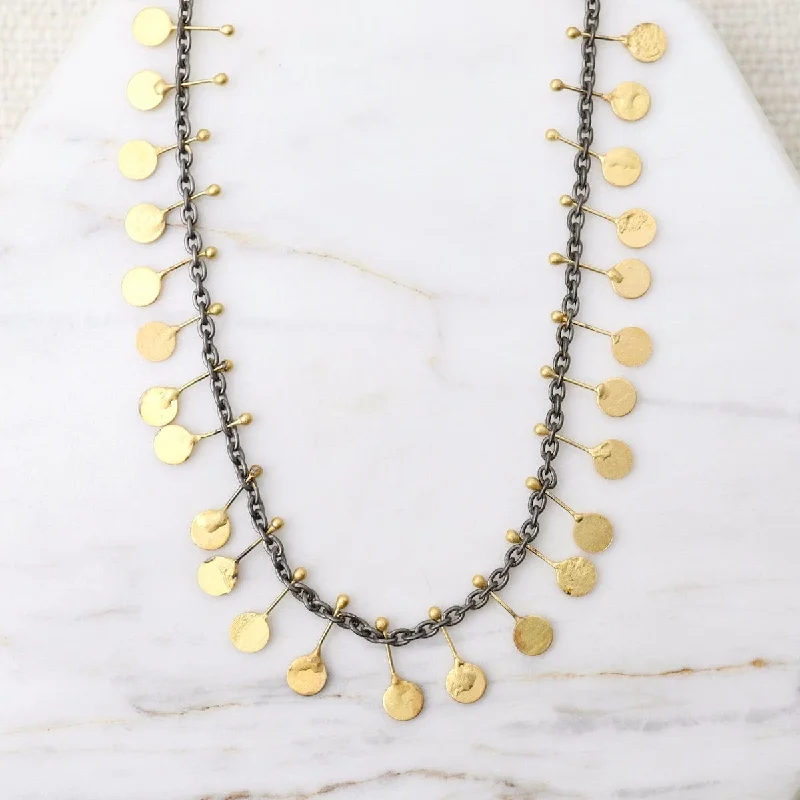 Oxidized Sterling Silver Necklace with 22k Gold Vermeil Disks