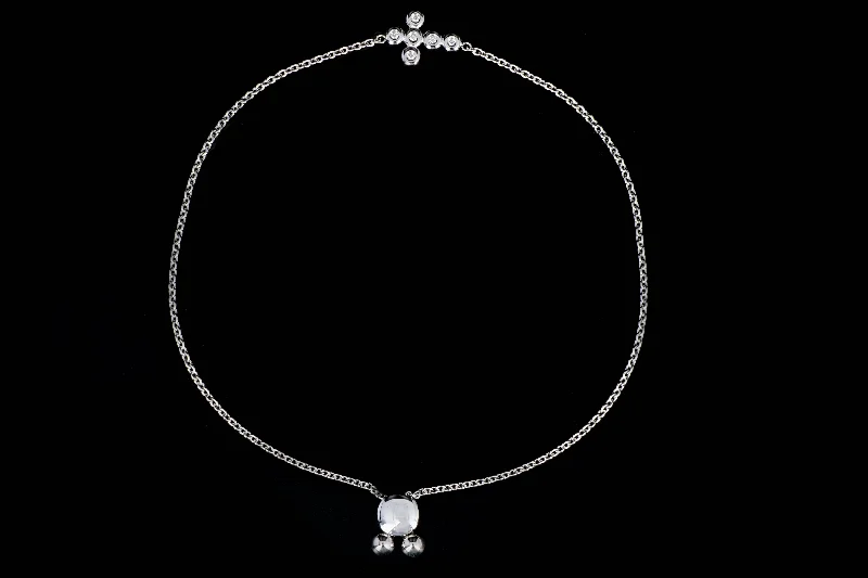 New 14K White Gold Diamond Cross Bolo Bracelet