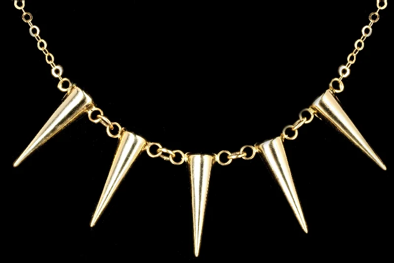 New 14K Yellow Gold Spike Necklace