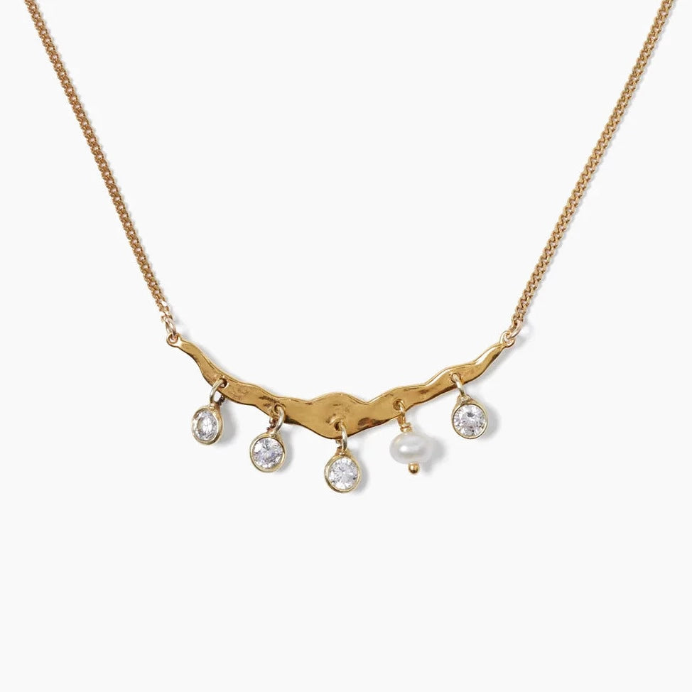 Crystal Crescent Necklace Yellow Gold