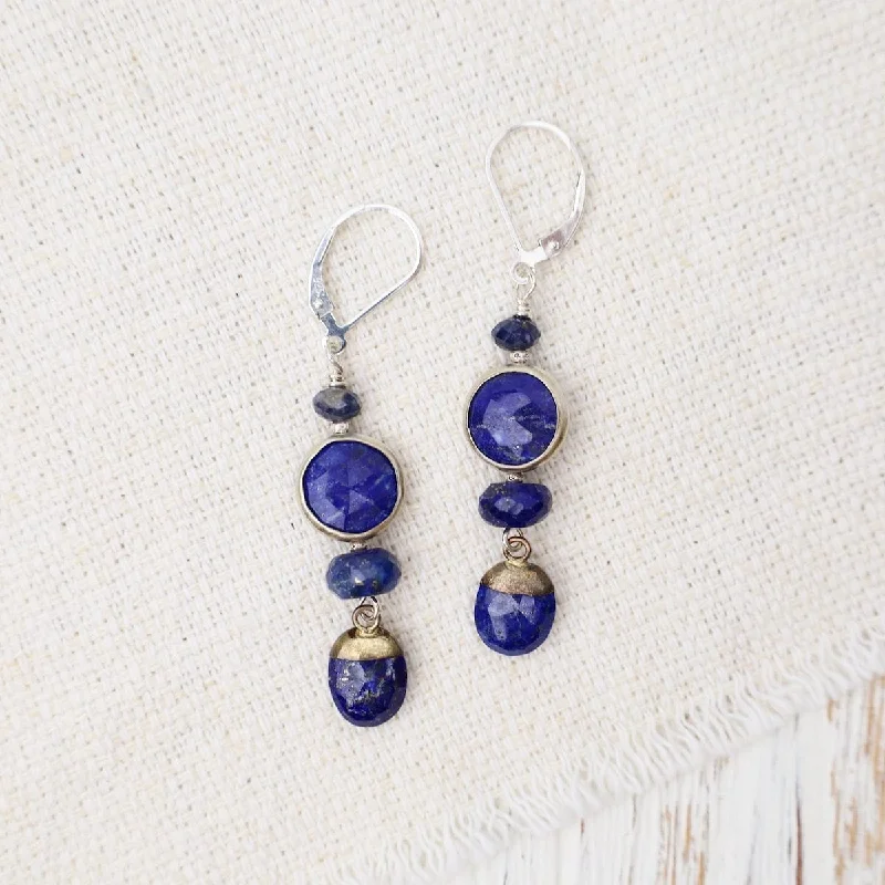 Lapis Round & Sapphire Drop Earrings