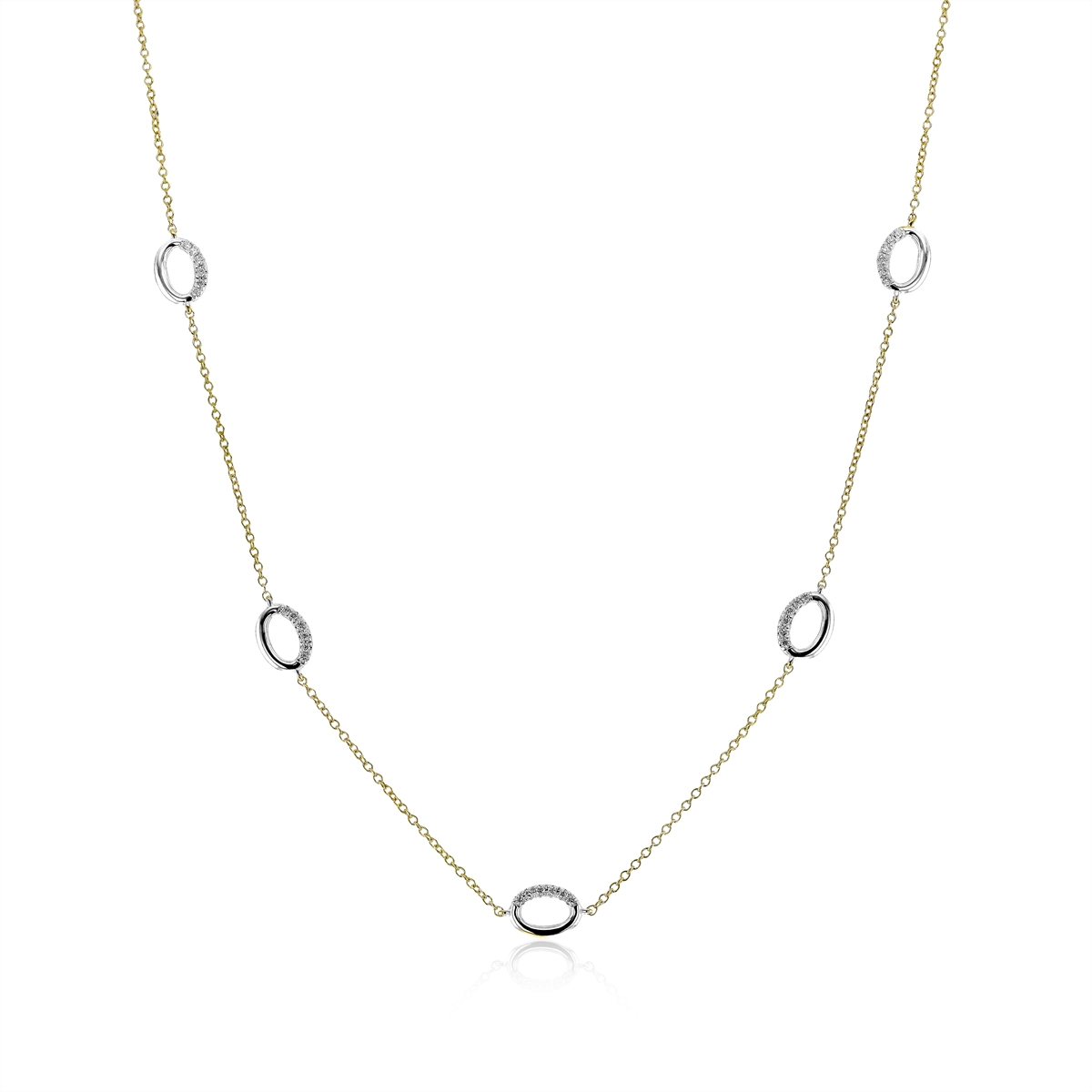 Simon G 18K Yellow and White Gold Diamond Oval Station Necklace