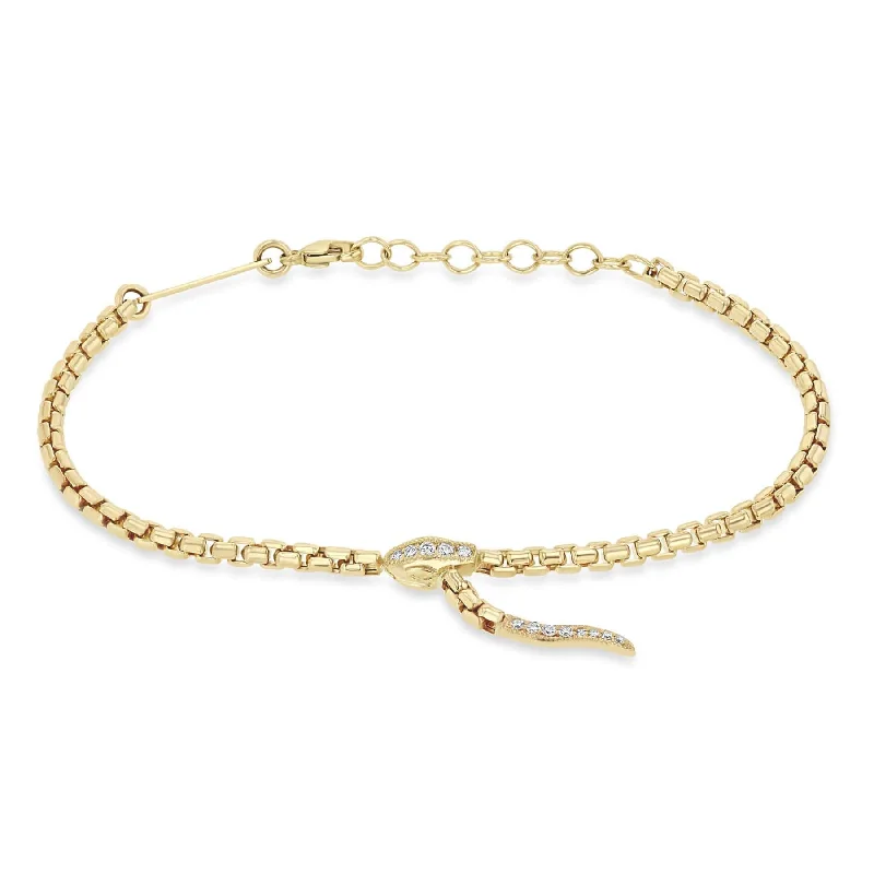 14k Gold Pavé Diamond Serpent Box Chain Bracelet